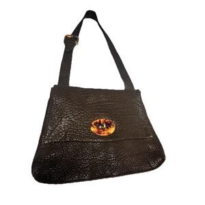 Rare Tilo Mar Pebble Bison Hide Turn Lock Top Cross Body Shoulder Belt Strap Bag